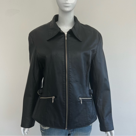 WILSONS Leather Women Black Leather Adjustable Straps Long Sleeves Jacket Sz M - Picture 15 of 16